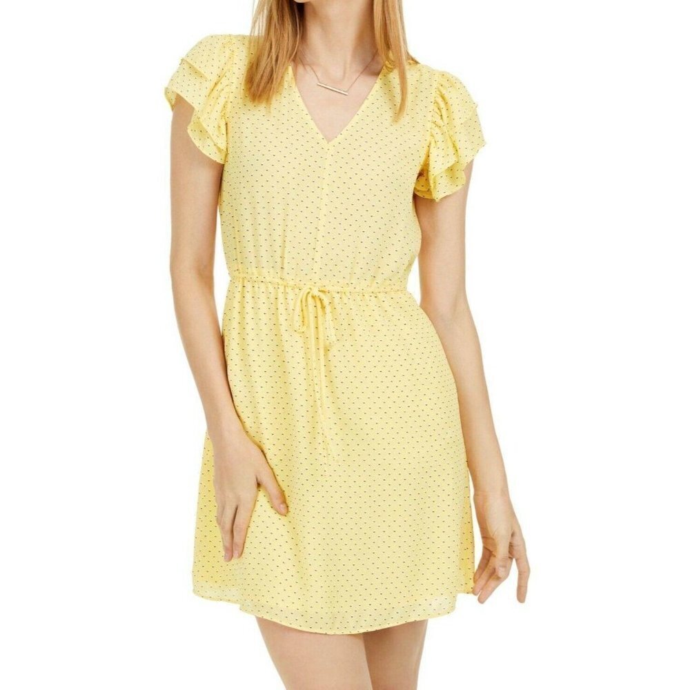 New Maison Jules Polka Dot V-Neck Casual Dress Yel